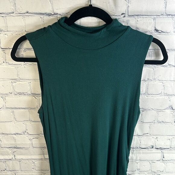 👗 Halogen Mock Neck Green Dress - Size Small - Jersey Knit with Side Ruching - Picture 2 of 4